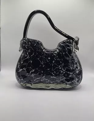 Vintage Heavy Art Glass Murano Style Purse Vase Black • $33