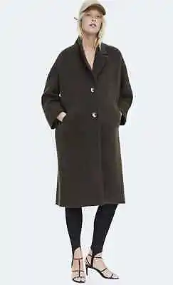 Zara Woman Wool Blend Chocolate Brown Long Two Button Coat Size XL ST4 • $32