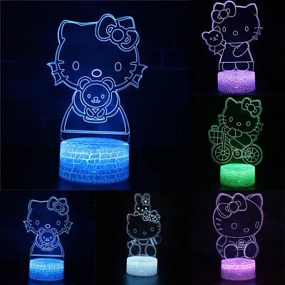 Hello Kitty 3D Night Light 7 Colors Changes Touch Control Table Lamps Girls Gift • £11.36