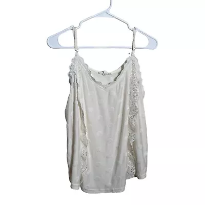 Mine Tank Top Women's Large Ivory Polka Dot Lace Trim Sleeveless Shirt • $4.95