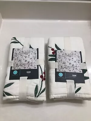Martha Stewart Collection 2 Holly Embroidery Standard Shams-new-$140.00 • $59.99