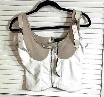 Maniere De Voir CORSET Sz 16 Leather White And Tan NWT Women • $34.90