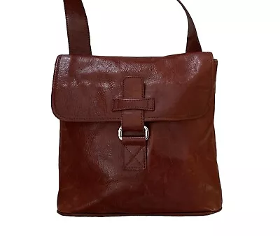 Vintage VERA PELLE Cinnamon Brown Leather Messenger Crossbody Bag ITALY Unisex • $53.10