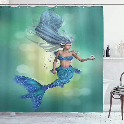 Shower Curtain Mermaid Elegant Girl Blue Chic Green Design 70 Inches Long • $31.99