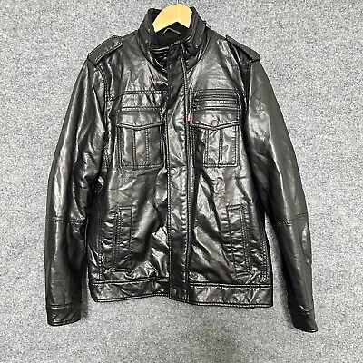 Levi Strauss Leather Faux Fur Jacket Sherpa Bomber Biker Black Small Men • $21