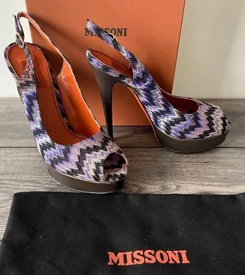 £195 • Buy Missoni Rashel Snake Peep Toe Slingback Stiletto Shoes Retail £460 Size 6