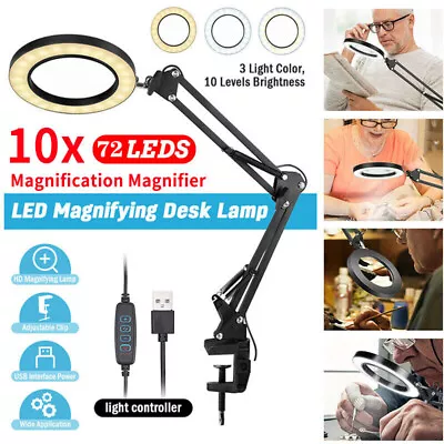 10X Magnifier Foldable LED Desk Lamp Light Stand Clamp Beauty Magnifying • £15.88