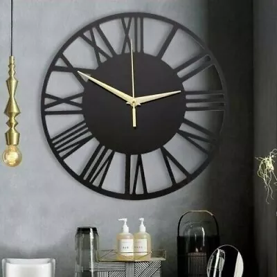 Modern 30CM Large Roman Numerals Skeleton Wall Clock Open Face Round Home Offic • £11.93