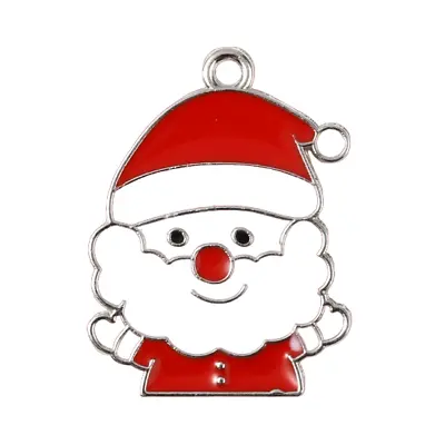 ❤ 5 X SILVER Enamel Father Christmas Gift SANTA CLAUS 26mm Charm Pendant UK ❤ • £2.20
