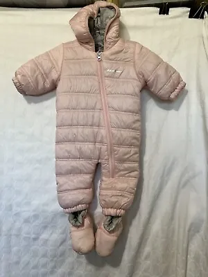 Eddie Bauer Pink Hooded Snow Suit Winter Bunting 6-9  Month Removable Bootie • $18