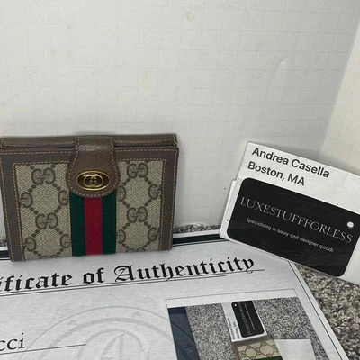$290 • Buy Vintage Gucci OphidiA Bifold Sherry Line Wallet With COA