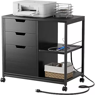 File Cabinet 3 Drawer Lateral Filing Cabinet With Socket Charging Port Black • $89.99