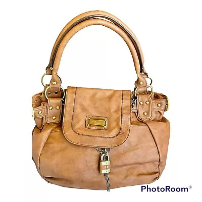 Ladies Flap Handbag Faux Leather Jane Norman Brown Padlock And Chain Feature • £17.90