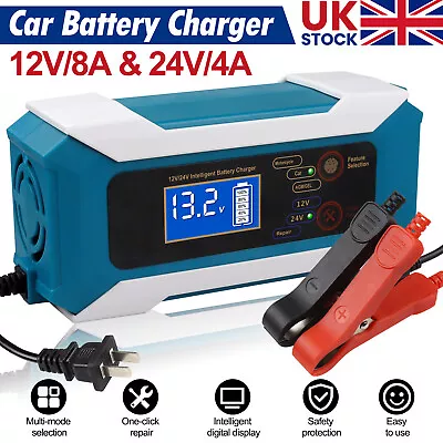 Heavy Duty Car Battery Charger 12V/24V Smart Automatic Intelligent Pulse Repair • £14.15