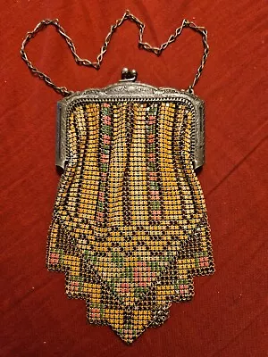 Antique 1920's Whiting & Davis Multicolor Enamel Mesh Purse Filigree Clasp • $23.50