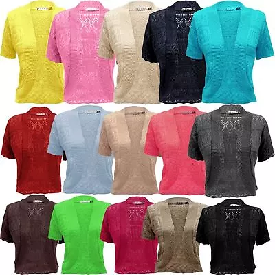 £3.99 • Buy Ladies Women Knitted Short Sleeve Bolero Shrug Crochet Cardigan Cropped Top 8-14
