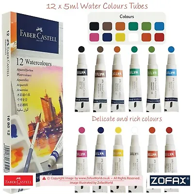 12 X 5ml FABER CASTELL Delicate Rich Bright Shades Water Colour Paint Tubes Pack • £8.99