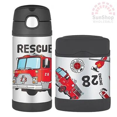 THERMOS Funtainer S/S Vacuum Insulated 355ml Bottle & 290ml Food Jar Fire Truck! • $49.99