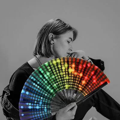 LED Gradient Color Folding Hand Fan UV Fluorescent Dancing DJ Cosplay Music Fest • $9.89