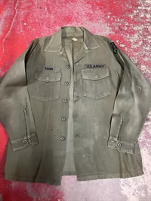 VINTAGE Men's 1970s US Army Vietnam War Sateen Shirt Cotton OG-107 • $29.99