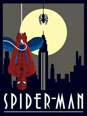 Marvel Deco Spider-Man Hanging Official 30x40cm Stretched Canvas Print Wall Art • £25