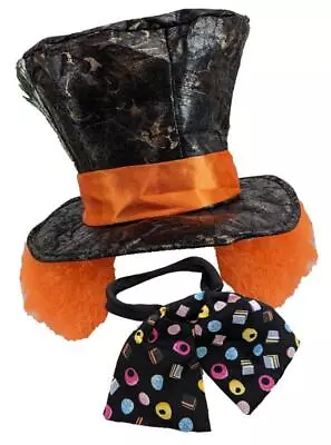 Adults Mad Hatter Top Hat & Cravat Wonderland Fancy Dress Costume Accessory • £19.95