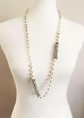 Single Or Double Strand Necklace Faceted Beads Cream White Ice Blue Gold MACY'S • $24.99