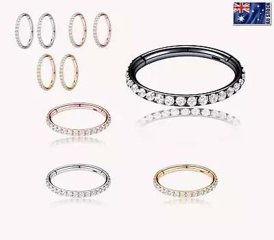 316L Steel Hinged Segment Clicker CZ Hoop Ring Ear Nose Lip Body Piercing 1PC • $7.99