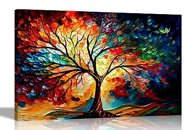 Colourful Tree Of Life Canvas Wall Art Prints For Living Room Pictures Abstract • £49.99