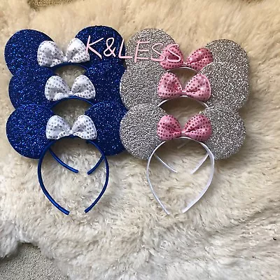 12Minnie-Mickey-Mouse-Ear-Headband Shiny BLUE SILVER Birthday-Party-Costume-DIY  • $14.90