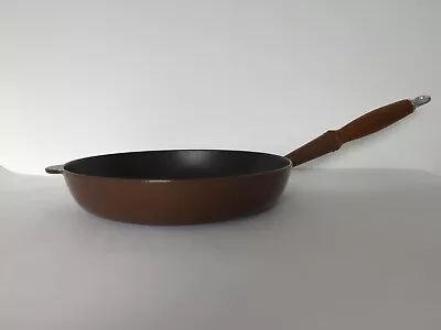 Vintage COUSANCES / LE CREUSET 28cm  Brown Cast Iron Frying Pan Long Handle Ex • £57