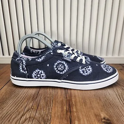 VANS Atwood Lo Mandala Women Sz 8 Navy Blue Slip On Canvas Skater Sneakers Shoes • $29