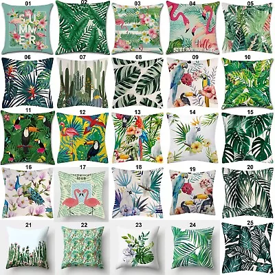 Tropical Birds And Plant Linen Cushion Cover (Cactus Floral )45 X 45 Cm • £3.89