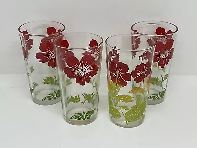 Vintage Swanky Swigs Red Flower 10 Oz  Glasses - 4 • $15.99