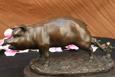 Victorian Bronze Pig Austrian Desktop Farm Animal Sculpture Marble Decor Deal • $299