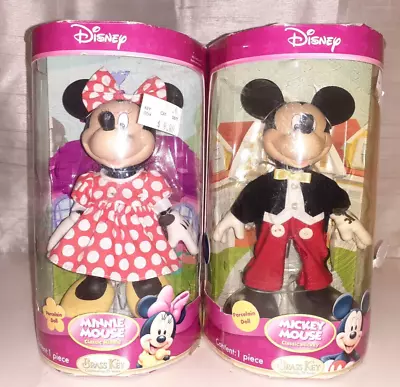 Classic Mickey And Minnie Mouse Brass Key Porcelain Dolls • $89.99
