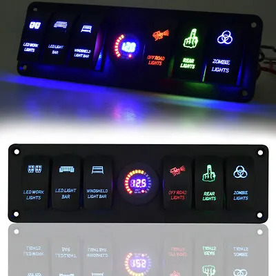 6 Gang Toggle Rocker Switch Panel Colorful LED Voltmeter For RV Car Marine Boat • $35.98