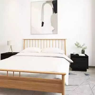 Solid Pine Wood Bedside Cabinets Pair Black Modern Nightstands Storage Tables • $89.85