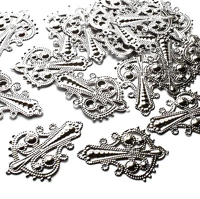 20 X Metal Ornate Ethnic Shape Filigree Embellishments Charms Craft Silver Tone • £2.54