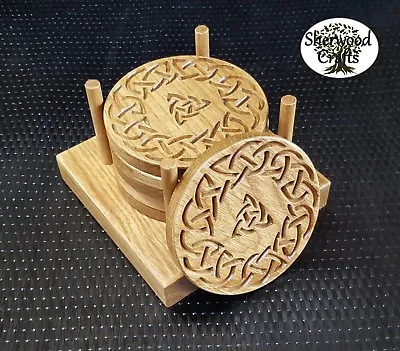 Handmade Solid Oak Wood Round Coaster - Celtic - 4 Or 6 Plus Holder • £4