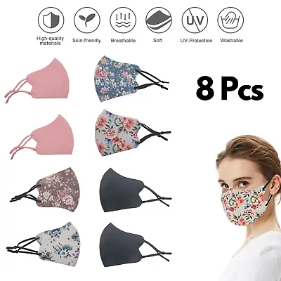 8 Pcs Reusable Face Masks Washable Breathable Stretchy Face Mask Face Covering • £2.99