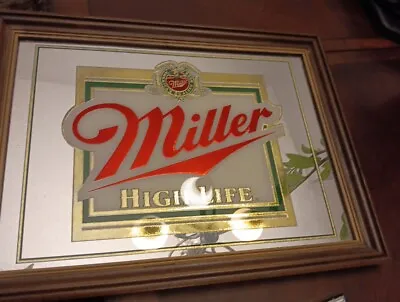 Vtg Miller High Life Mirror Beer Bar Sign Pub Mancave 20  X 15  Green Gold Red • $63.50