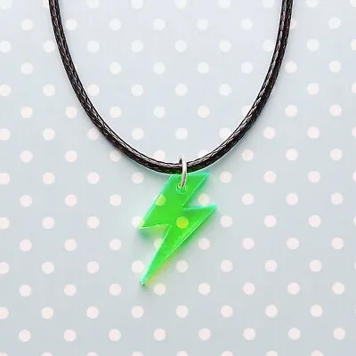 1 X Handmade Mini Neon Green Lightning Bolt Acrylic Necklace~Retro~80s~Rave • £3.25