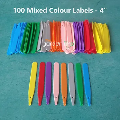 Plant Labels Plastic 4  Coloured ID Marker Name Tags Seed Trays Pots Veg- Pk 100 • £4.69