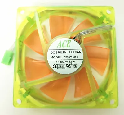 Ace 80mm X 25mm Computer Case UV Orange / Green 3-Fan With 4 LEDs • $5.99
