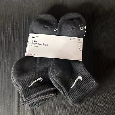 Nike Everyday Plus Ankle Socks Black 6 Pack Womens 6-10 / Youth 5Y-7Y/ Men 6-8 • $18