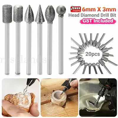 20pcs Diamond Burr Engraving Rotary Tool Drill Bit Kit Burrs For DREMEL 6mm 3mm • $9.90