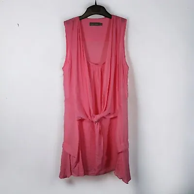 MINT VELVET Women's Chiffon Dress Pink Crepe Light Layered Ruched Tie Size 12 • $16.10