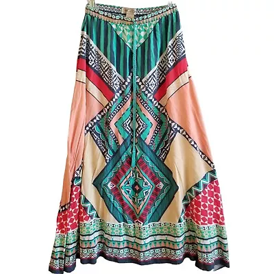 Flying Tomato Women's Small Maxi Skirt Colorful Coral Mint Stripes Hippie Boho • $19.95