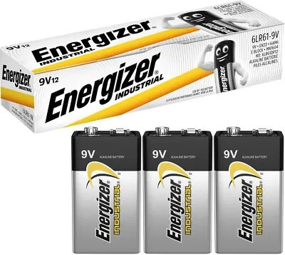 3 X ENERGIZER 9V PP3 INDUSTRIAL Alkaline Batteries Smoke Alarm LR22 Long Expiry • £5.28